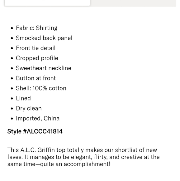 SOLD - BNWT A.L.C. Griffin front tie crop top - Picture 3 of 7